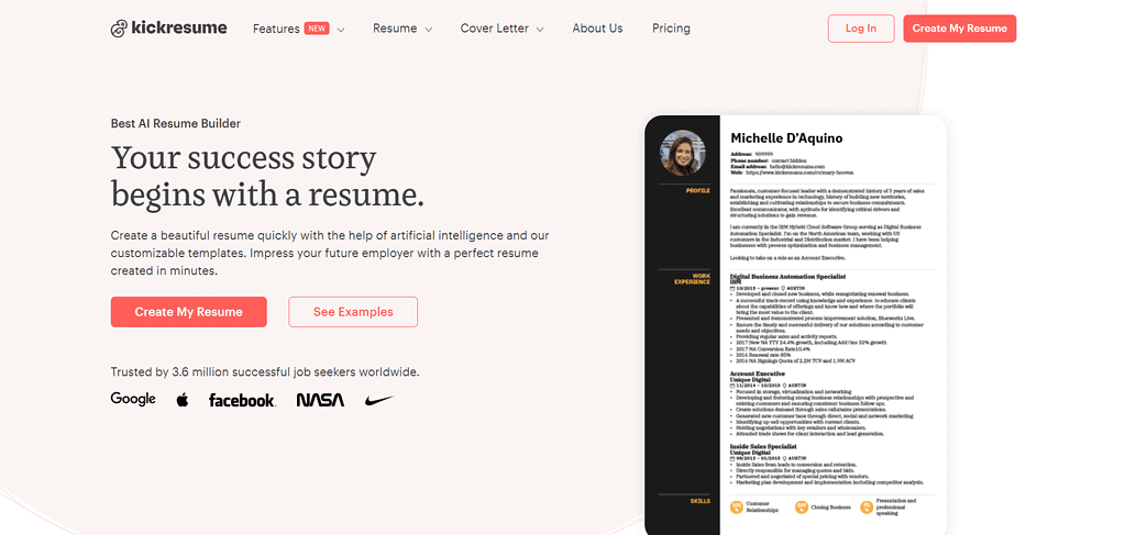 kickresume - best AI for resume writing