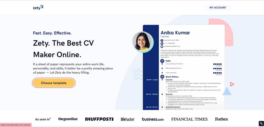 zety - best AI for resume writing