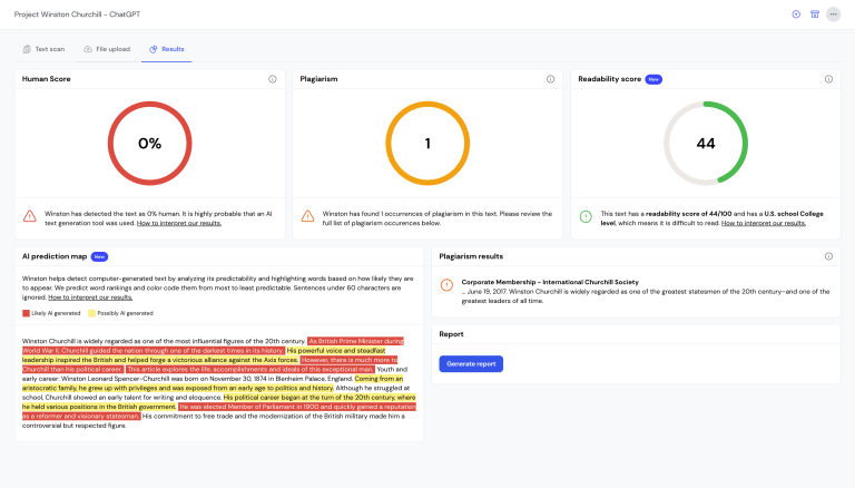 Winston AI Detector - results